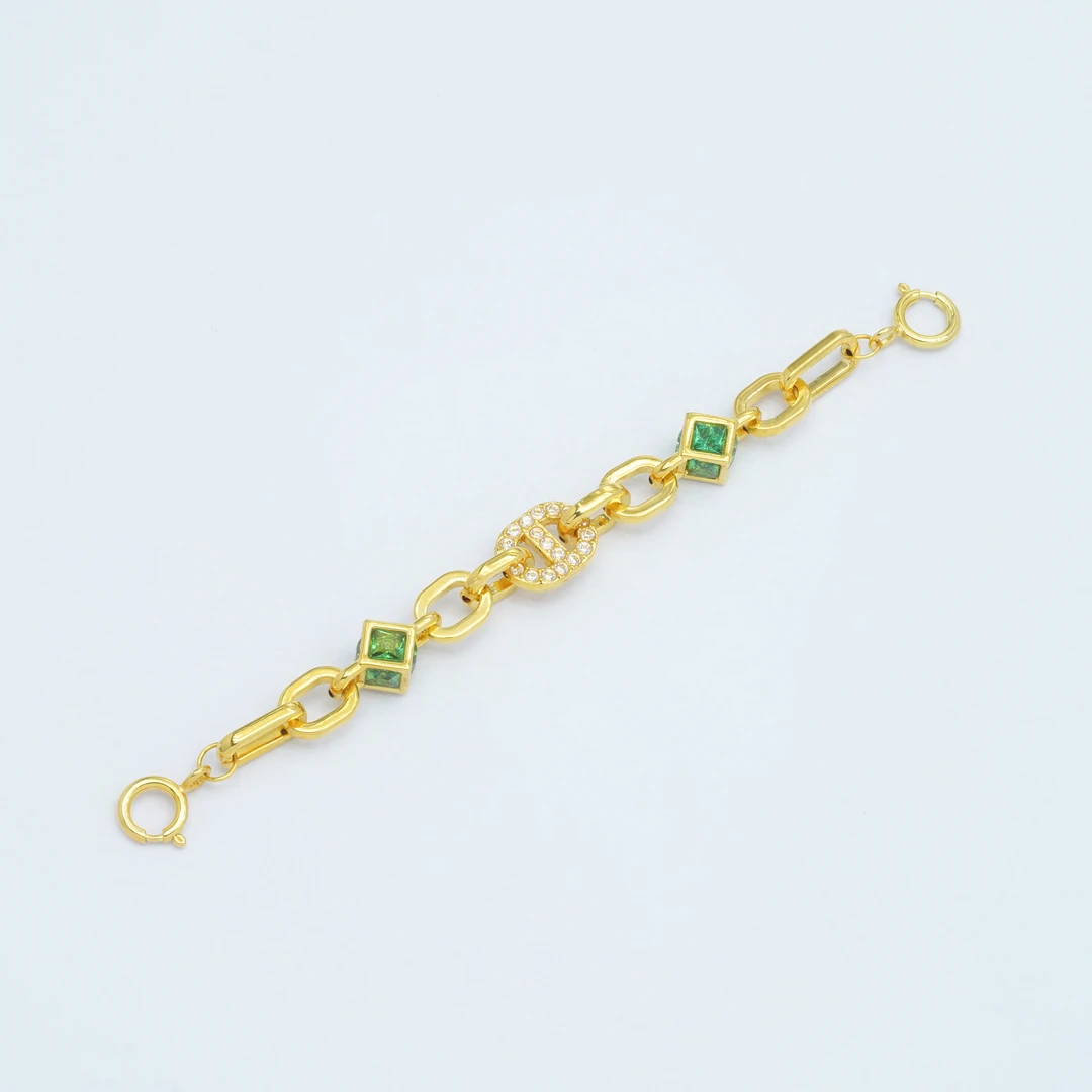 【通体18k金】AU750 点钻环环相扣猪鼻延长链 爆款（绿）【QL07331-3】