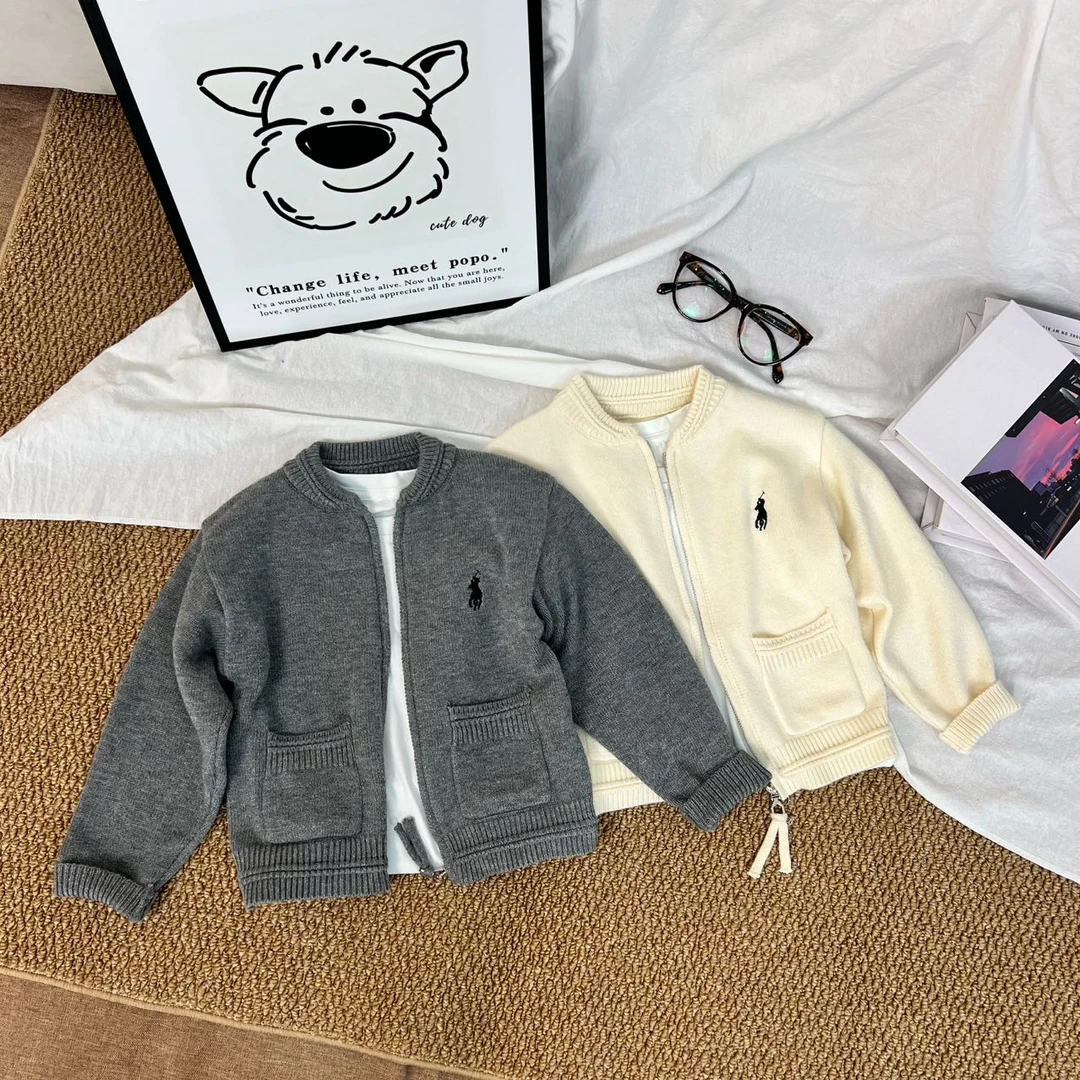 儿童开衫毛衣2025秋冬新款男女童开衫上衣潮牌宝宝tb针织外套洋气