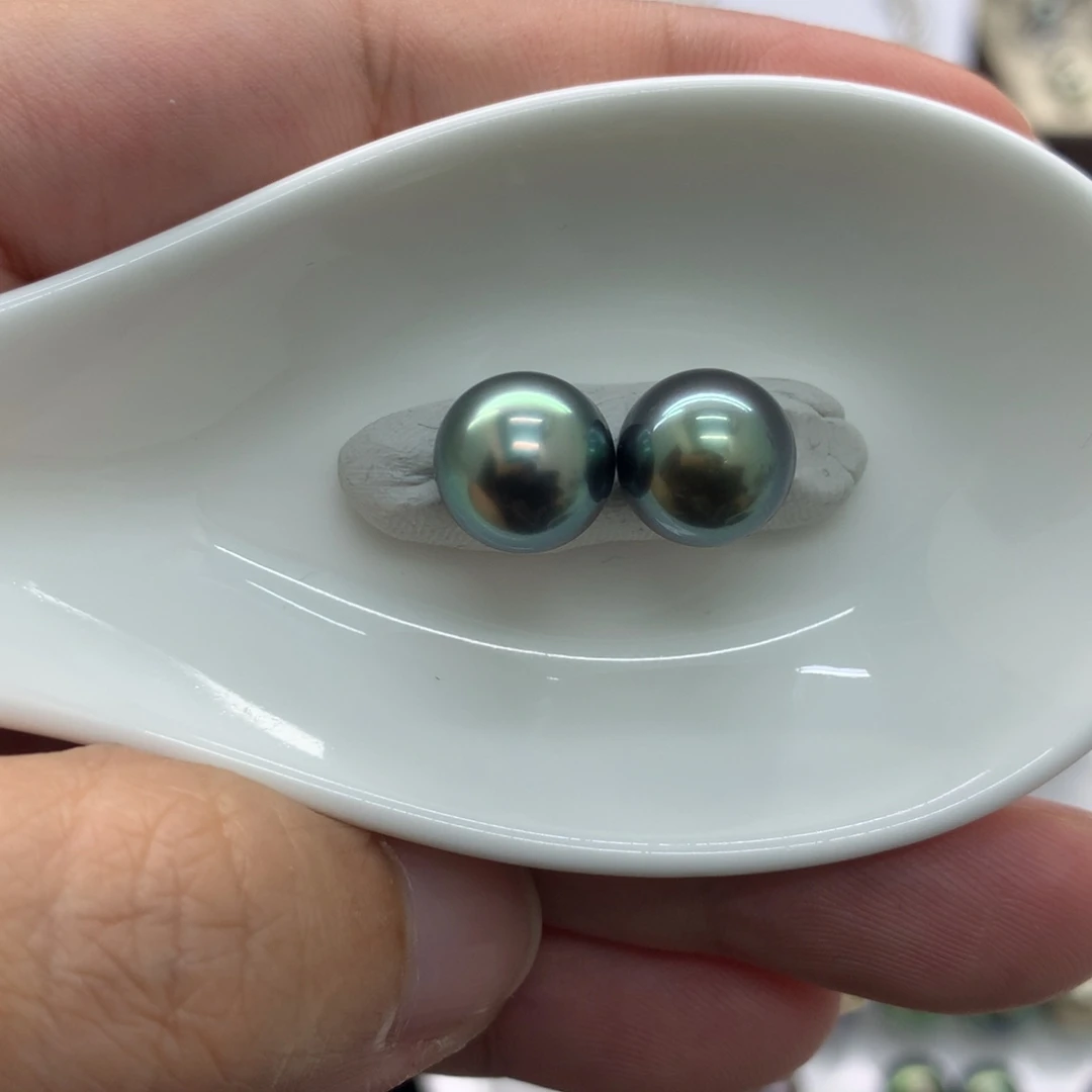 海水珍珠裸珠大溪地绿色对珠～静