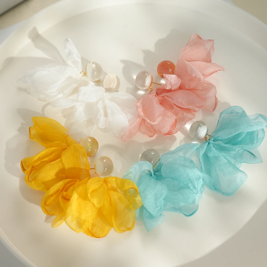 因缺斯汀饰品 铜合金耳饰 【晚风】春夏氛围感度网纱耳环无耳洞耳夹