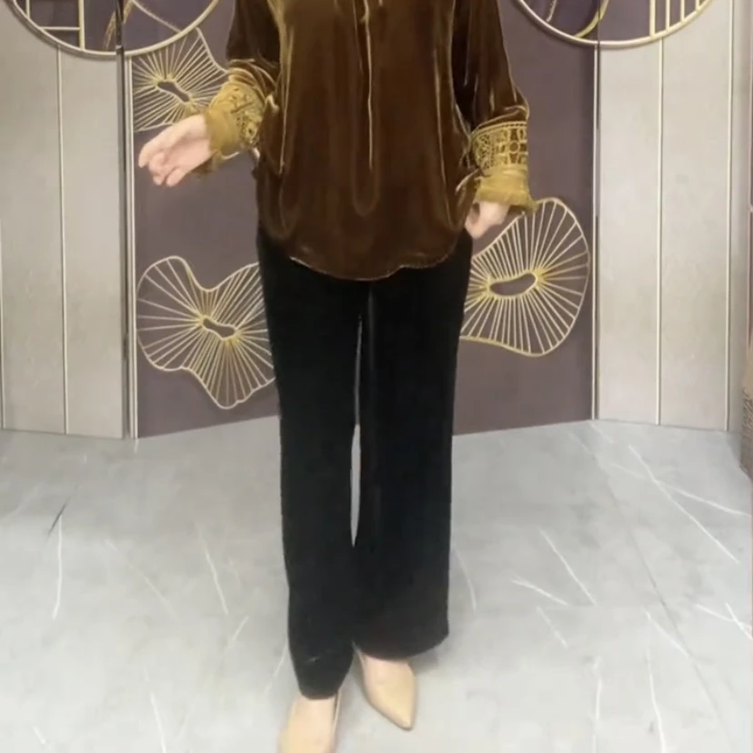 桑蚕丝丝绒经典款窄版阔腿裤2503