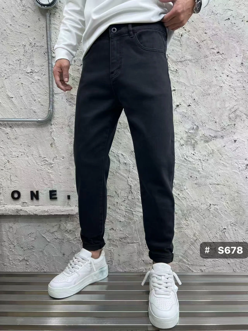 冬款深灰色加绒小脚牛仔裤（S678）