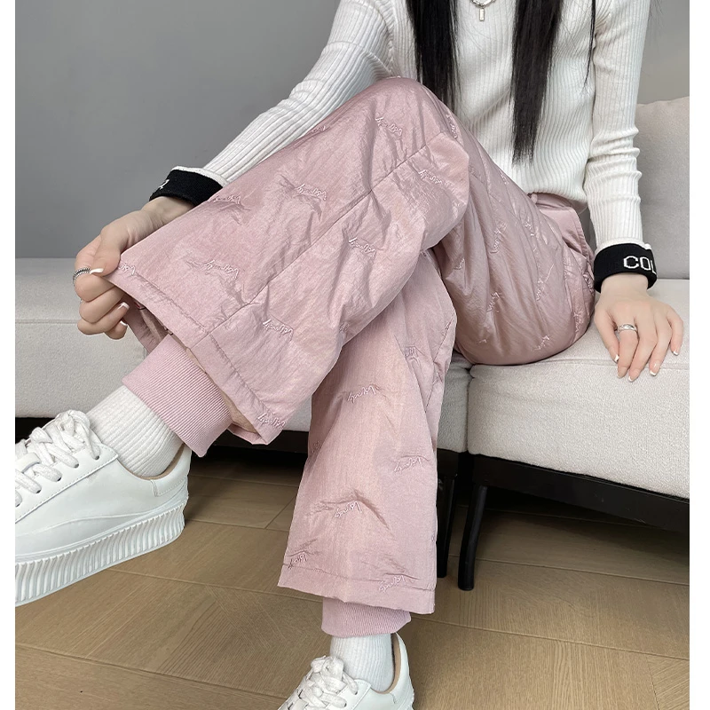 粉色直筒羽绒裤女外穿冬季2025新款零下40度高腰显瘦保暖加厚棉裤