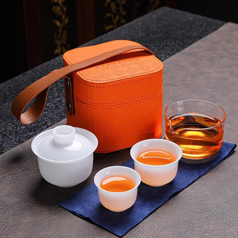 何来瓷陶瓷冰种旅行茶具纯白瓷简约带礼盒高端伴手礼户外便携送礼