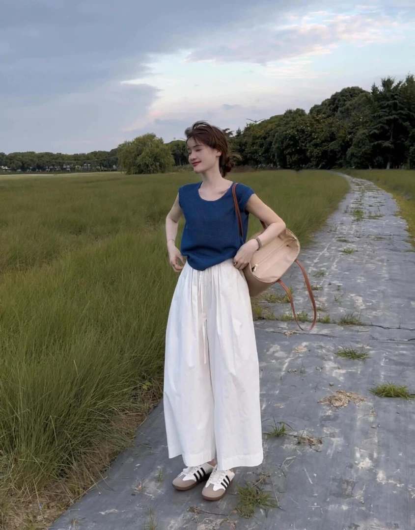 【时光恰好】假日风清凉气质冰麻背心夏韩版V领无袖T恤休闲裤套装