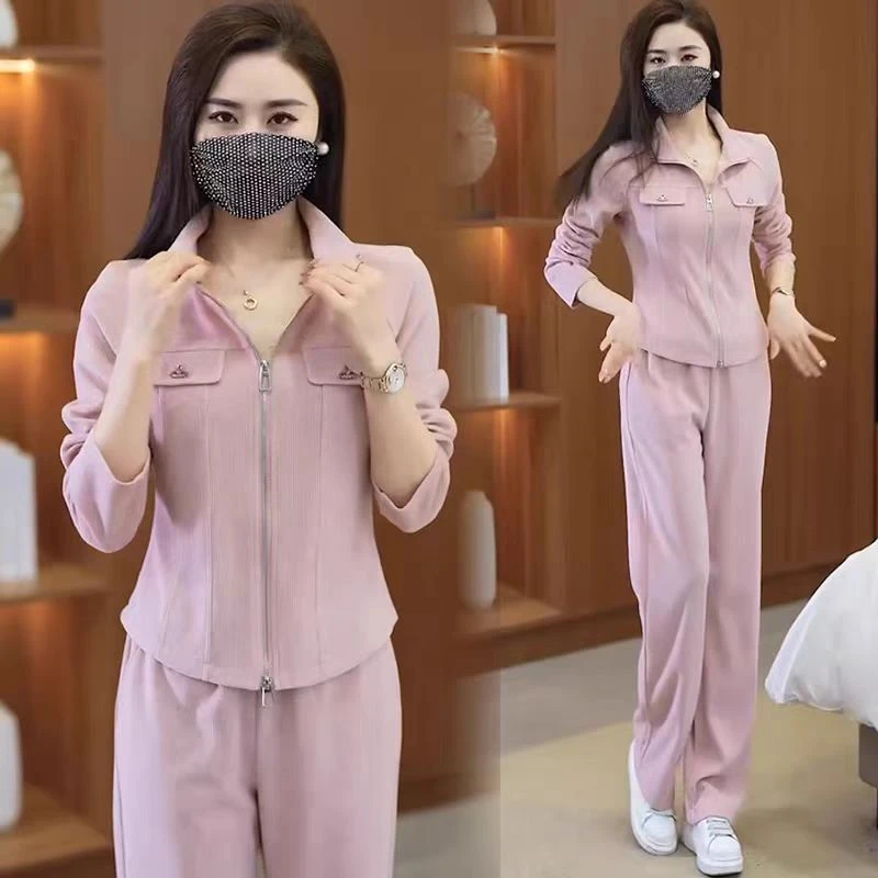 休闲套装女春秋新款时尚卫衣阔腿裤两件套7677# 衣长53 裤长102