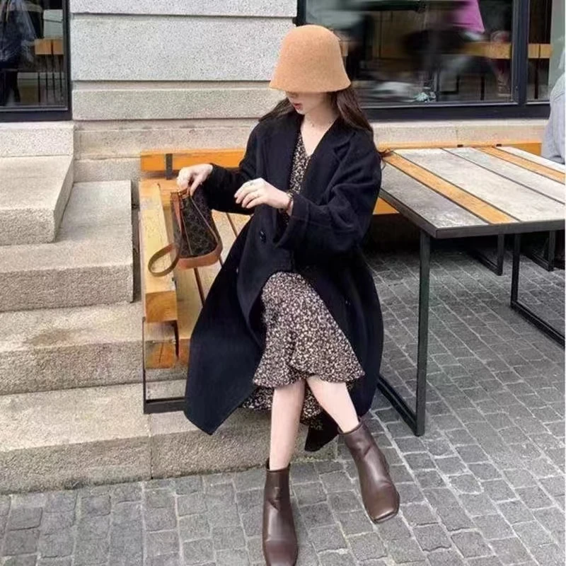 301～400号编码A胖mm高个子女宽松春秋季过膝超长款到脚踝呢子大衣