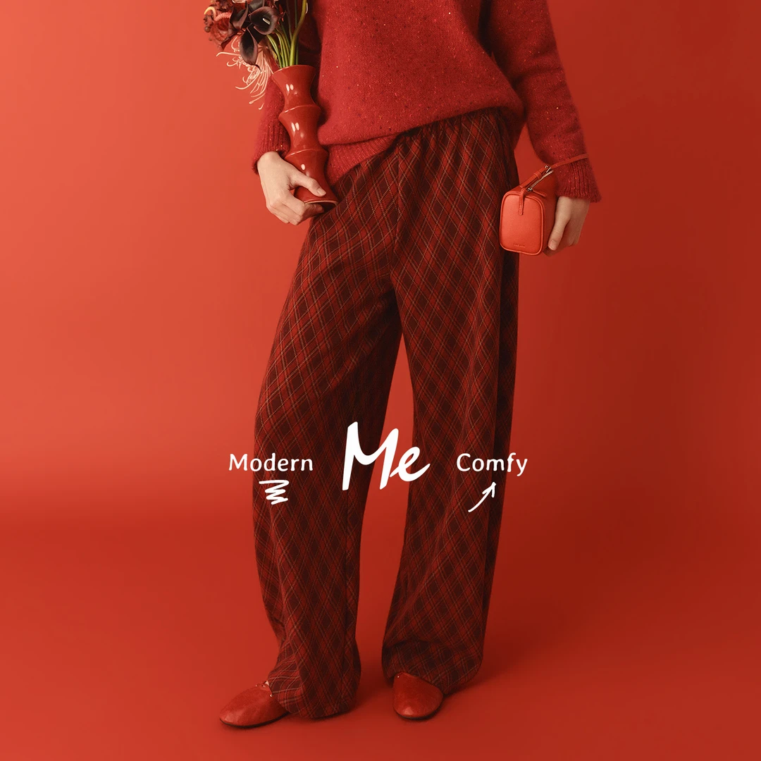 【董太太专属】ME【温莎格加绒卫裤】英伦格糯叽叽高腰显瘦直筒裤子