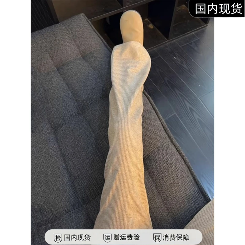 咖色针织卫裤男款秋冬季灯芯绒裤子直筒美式宽松慵懒风阔腿微喇裤