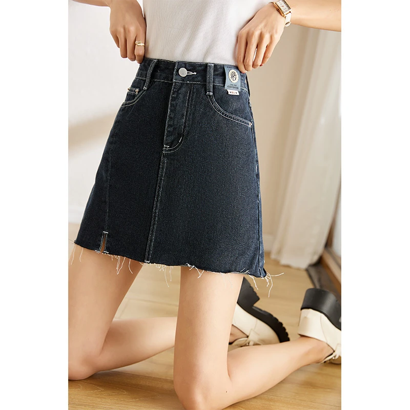 *梵希蔓开叉A字裙夏季高腰牛仔半身裙0761