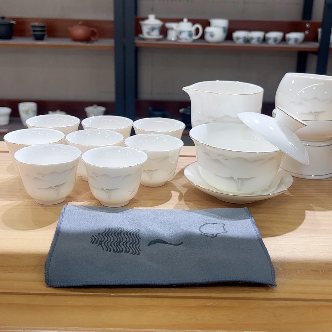 高端羊脂玉茶具套装