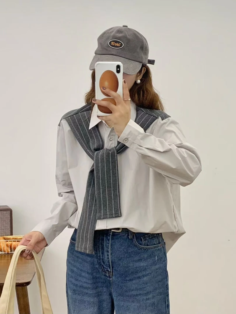 复古港风长袖衬衫披肩袖宽松休闲百搭衬衣小众ins高级感