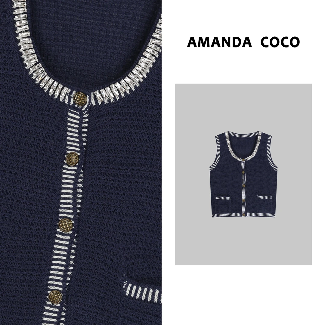 NANA# 设计师款~高定串钻无袖针织背心上衣