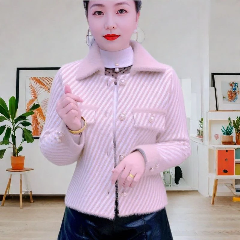 2025春秋新款时尚百搭宽松显瘦洋气立领女休闲短外套针织衫上衣