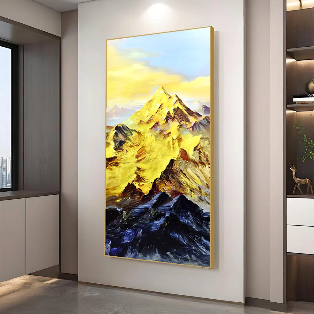 高端轻奢日照金山玄关装饰画走廊过道客厅挂画高级感金山100200