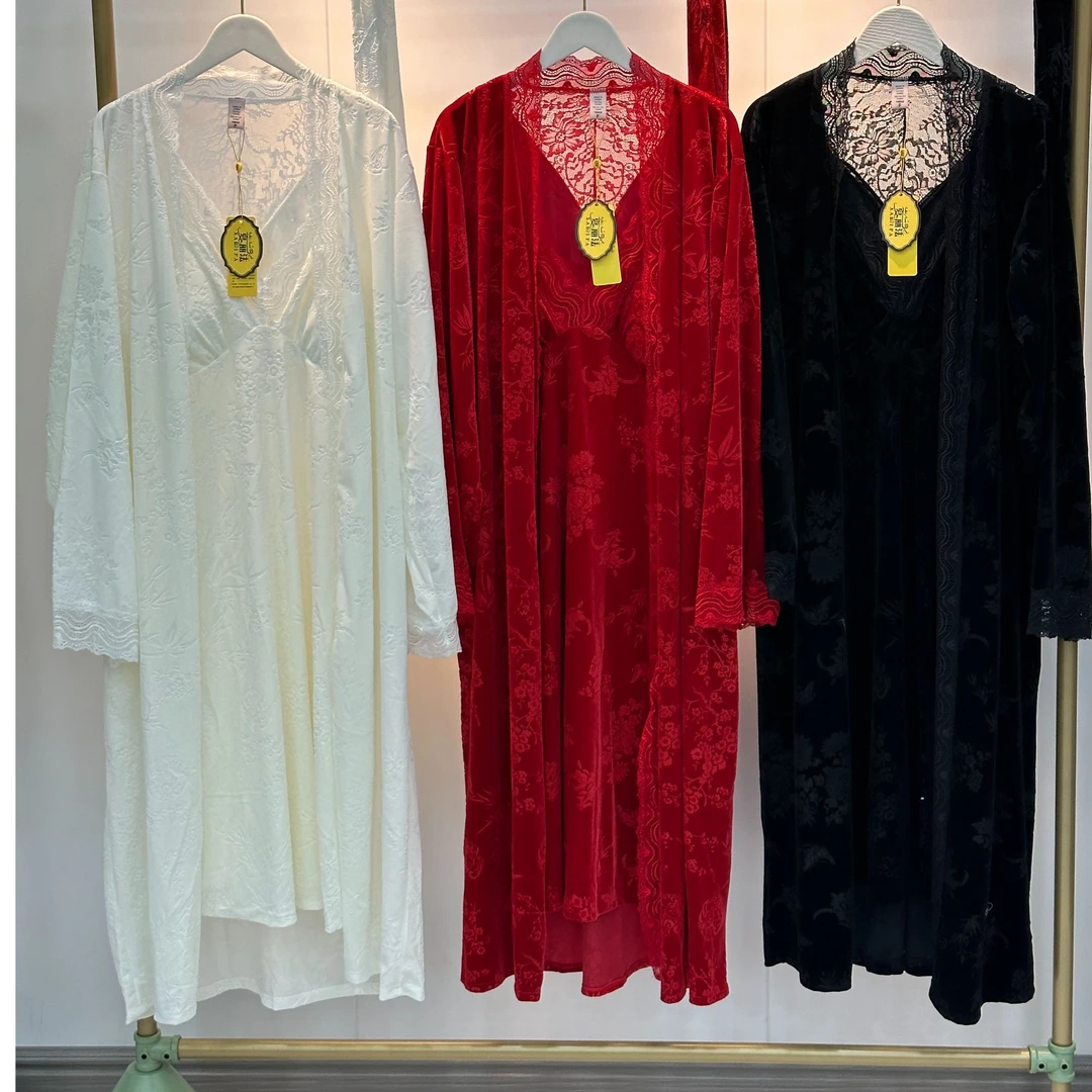 xarifa秋冬轻奢立体提花金丝绒两件套中长款睡衣家居服3099-3