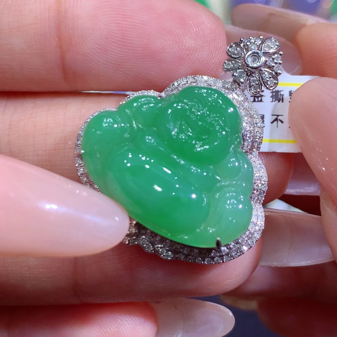 翡翠18K金镶嵌吊坠(不含链)