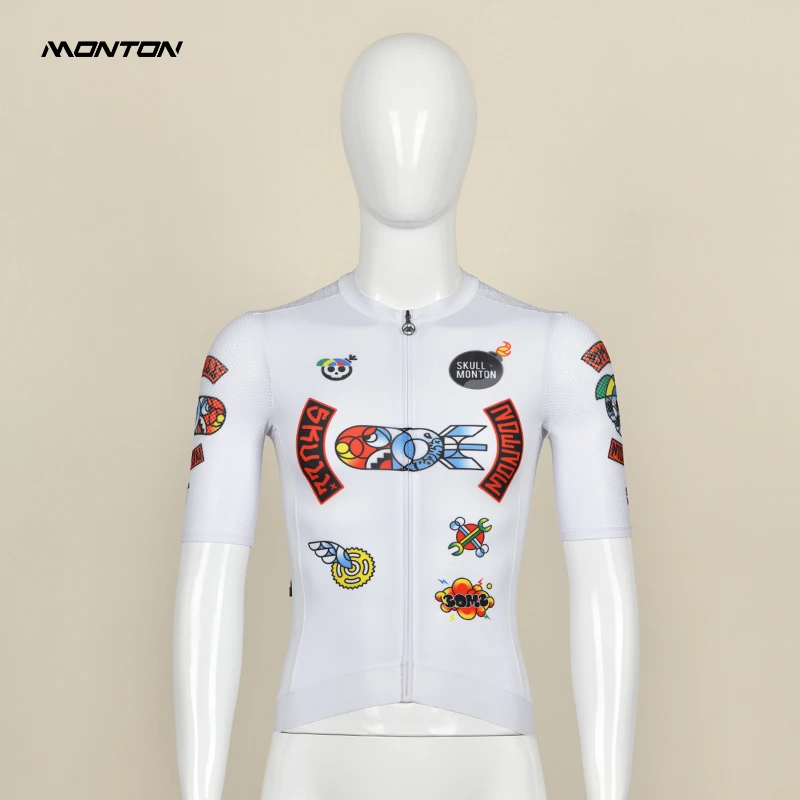 Monton脉腾短袖骑行服男女夏季黑白透气公路自行车上衣Skullbomb