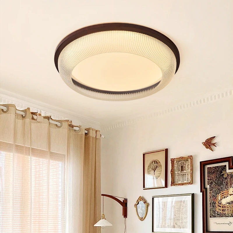 桃木色卧室吸顶灯胡圆形书房儿童房家用阳台大气美式创意护眼灯具