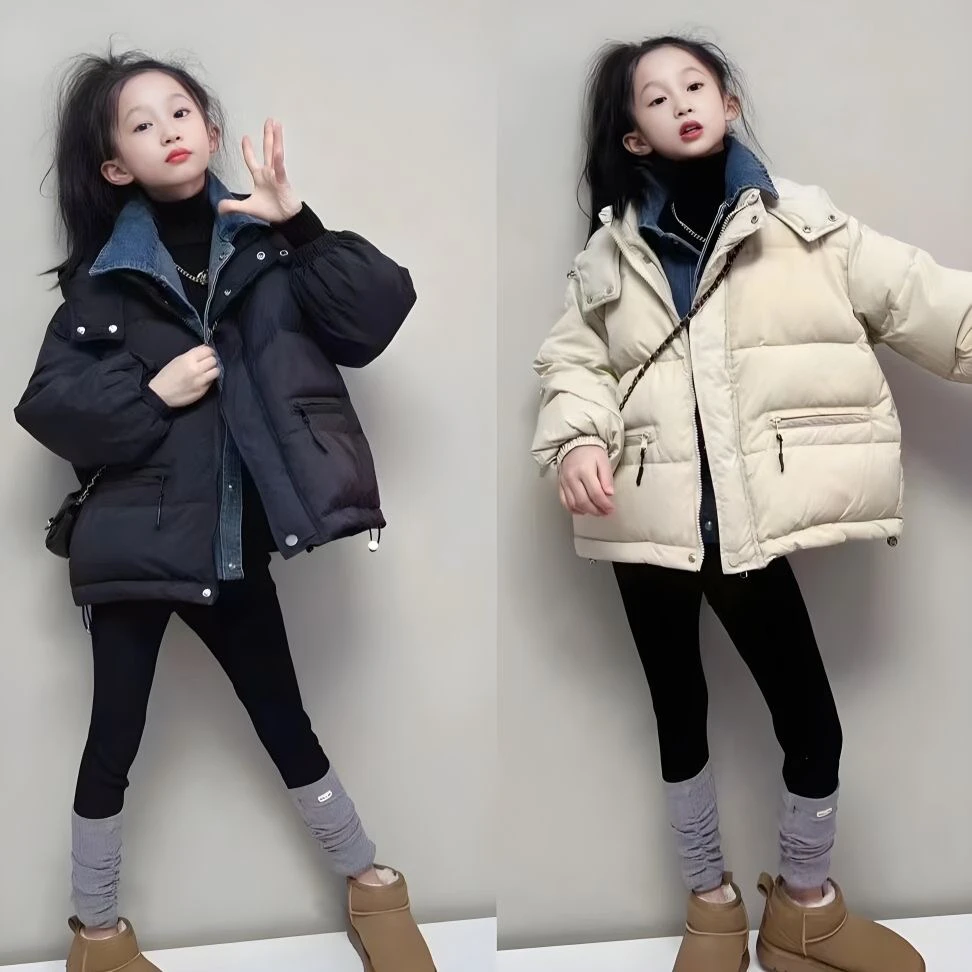 女童冬装棉服2025新款童装假两件儿童冬款棉袄女孩冬季加厚棉衣潮