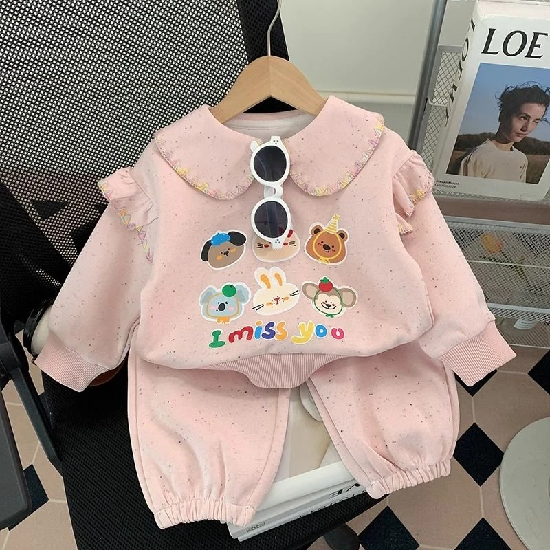 女童休闲套装洋气秋季春季两件套新款中小童纯色时髦春秋套装潮