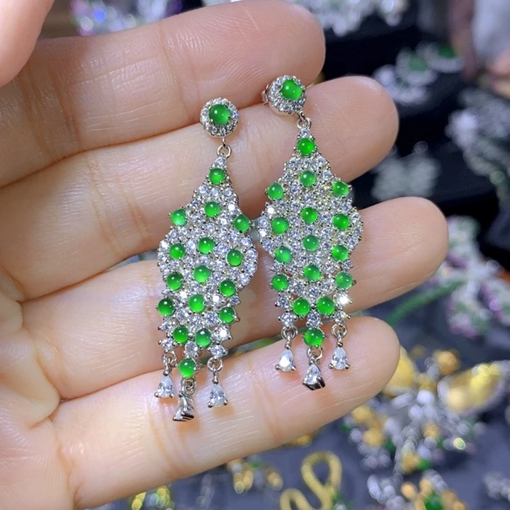 翡翠戒指银S925镶嵌天然翡翠