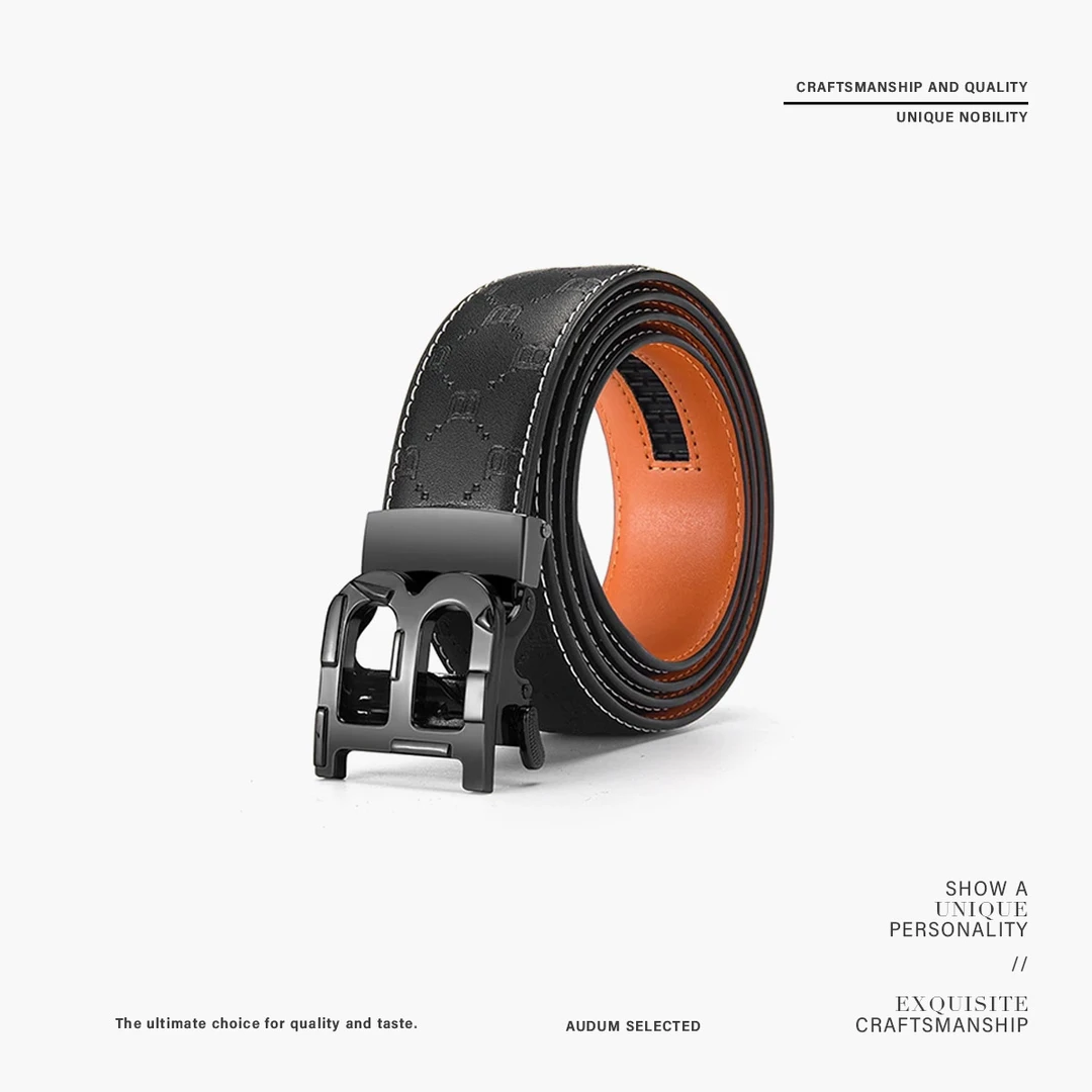 皮带男时尚百搭简约大方合金自动扣牛皮腰带