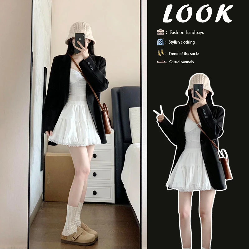 【现货】今年流行穿搭2025新款高级感西装外套背心内搭半身裙三件套