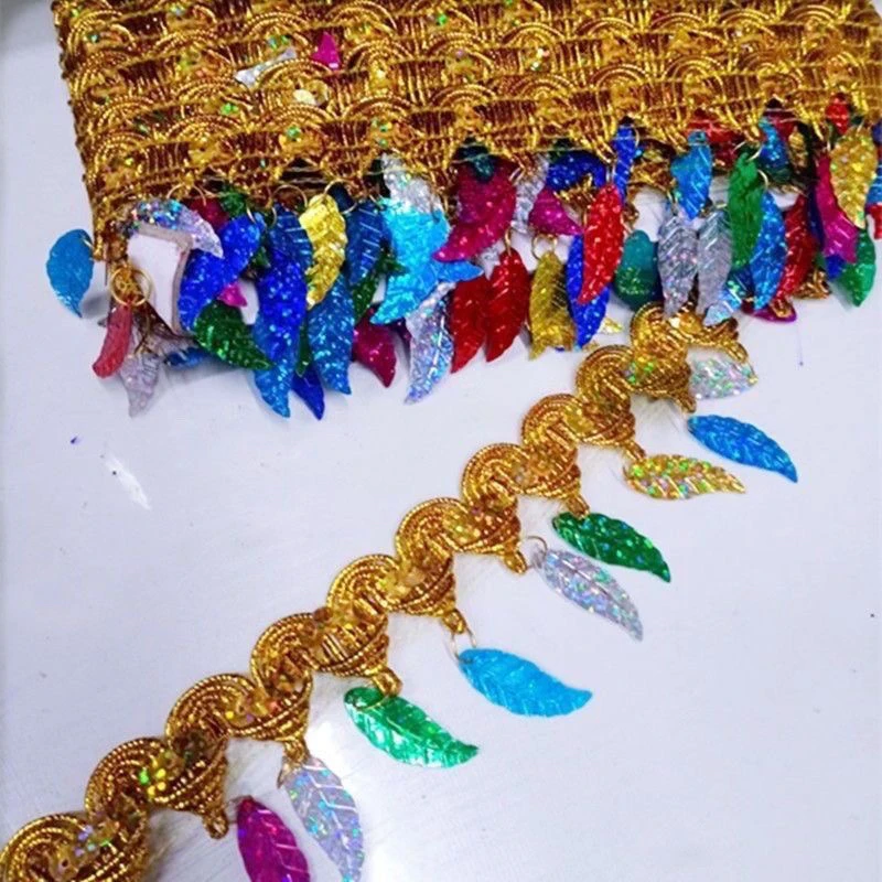 彩色手工吊穗亮片流苏花边水滴款diy民族舞蹈演出服装辅助料