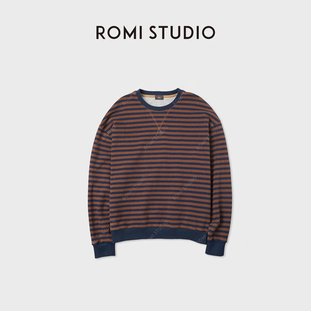 ROMI STUDIO“碰撞规律”德国织机环保棉质条纹套头卫衣RWCAST6249