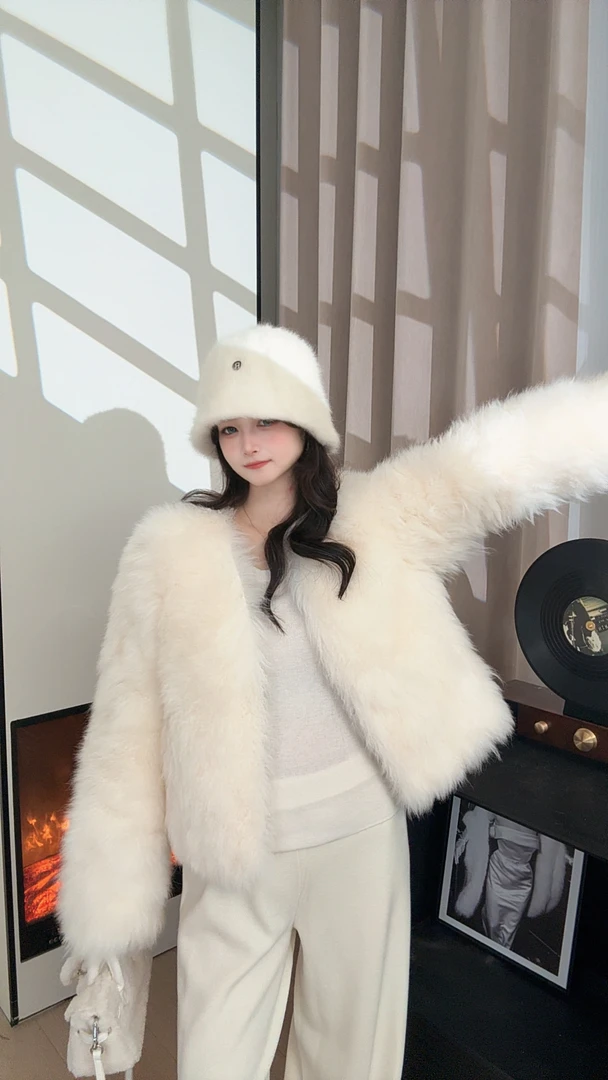 BOBO棉花糖长袖款秋冬新贵软黄金山羊绒皮草马甲外套女2025新款