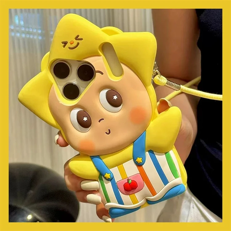 可爱立体星星小人斜挎绳适用iPhone17promax手机壳16pro趣味15pro