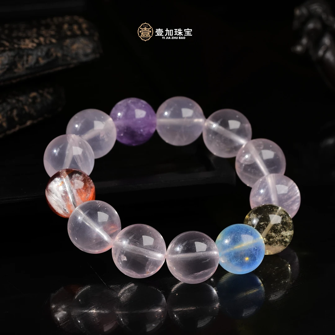 壹加师田田手工设计向阳而生粉水晶多宝手串多样发一7704n