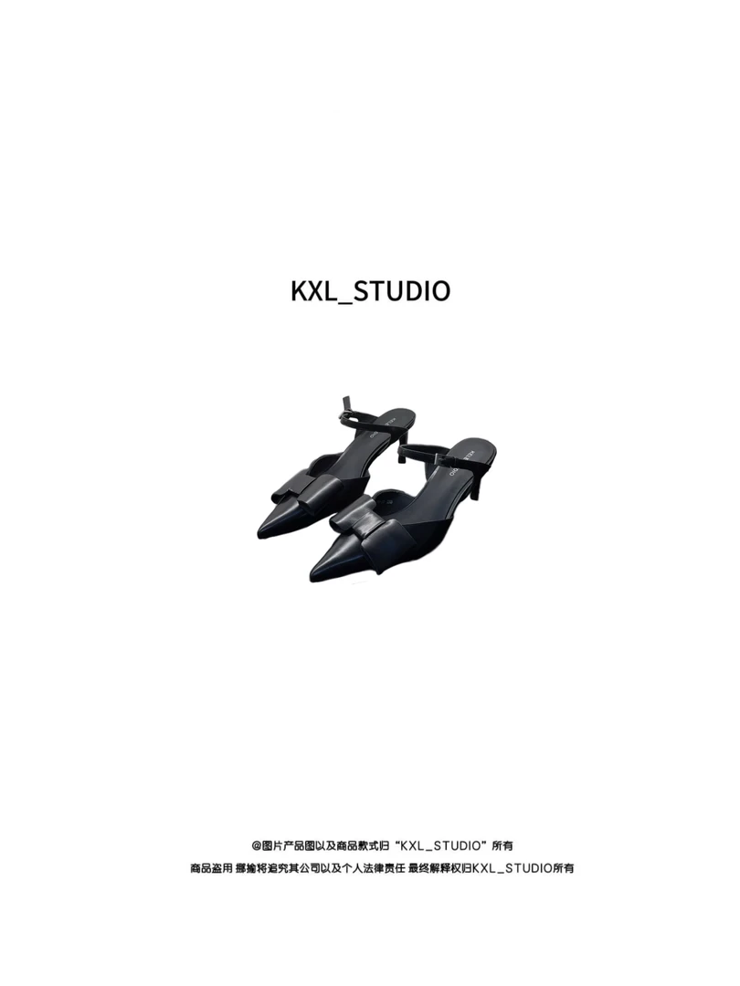 KXL-STUDIO 25SS｜蝴蝶结胎牛皮高跟尖头鞋275-30黑色