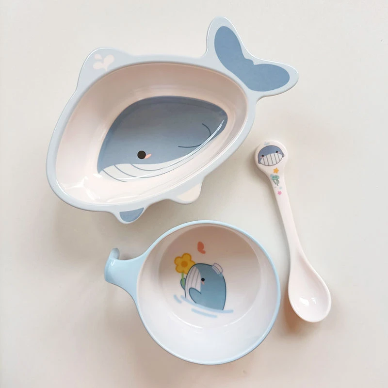 Shall/希尔儿童吃饭碗卡通宝宝手柄饭碗辅食鲸鱼餐具勺子餐厅酒店
