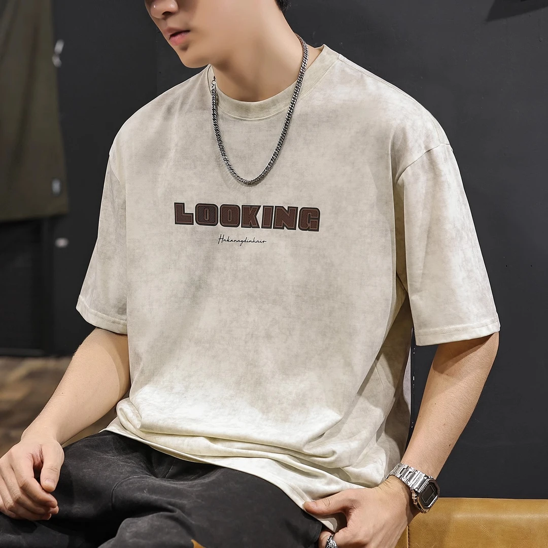 MR.MUDI/穆迪先生凉感清爽复古短袖T恤男夏季新款潮牌宽松半袖衫