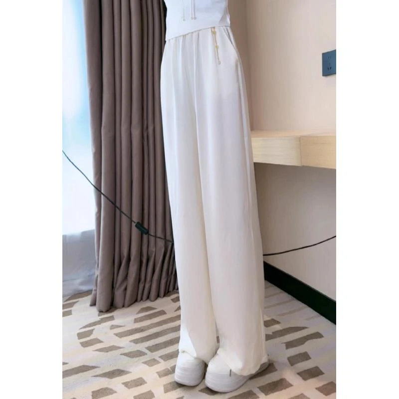 【天丝凉裤】垂感直筒裤冰感显瘦纯色高腰时尚休闲春夏薄款宽松裤A