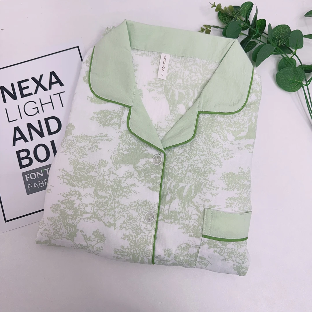 041#【长袖长裤+胸垫】云朵棉绿野仙踪气质睡衣套装家居服春秋薄款