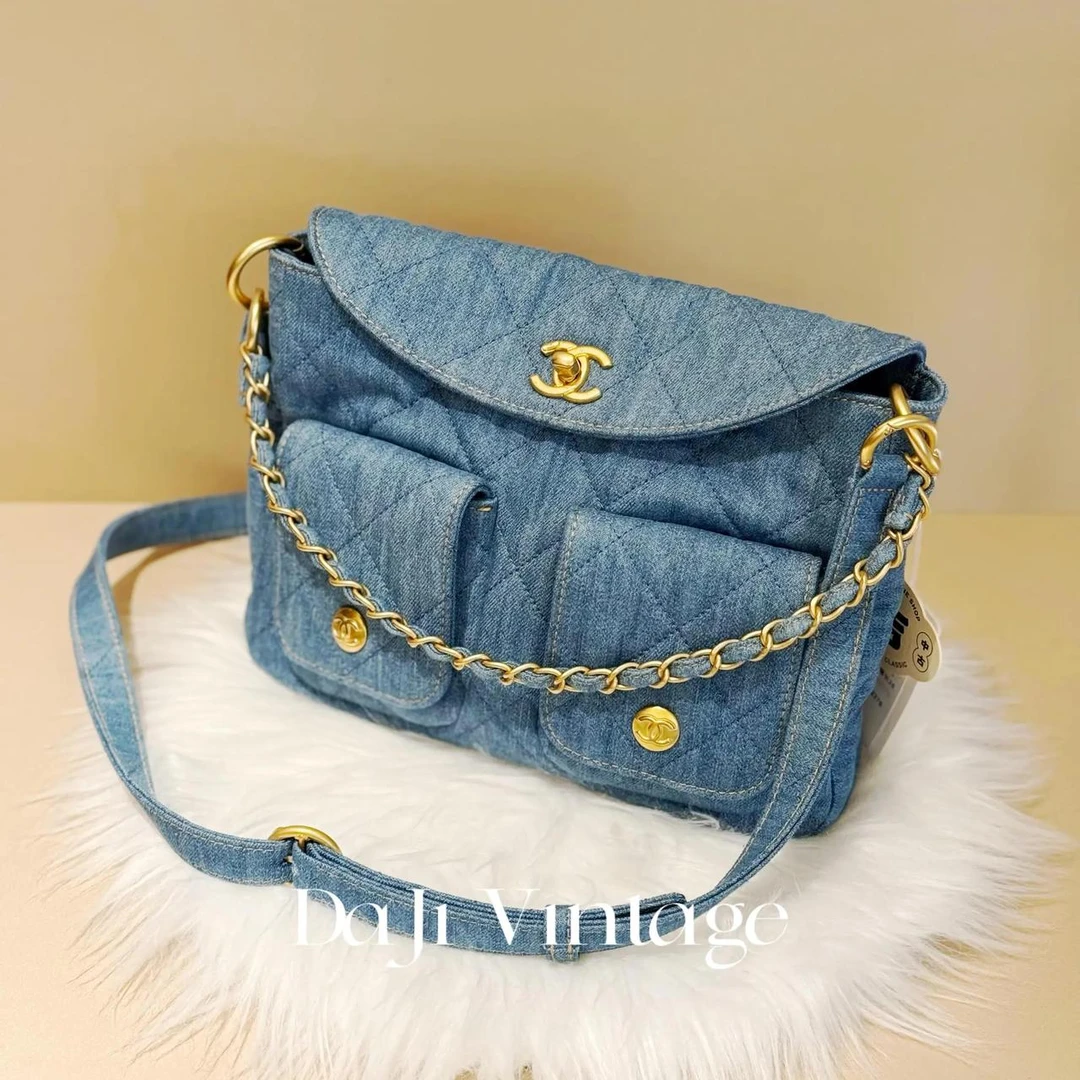 99新 Chanel/香奈儿 大吉中古/Chanel香奈儿蓝金丹宁hobo斜挎包