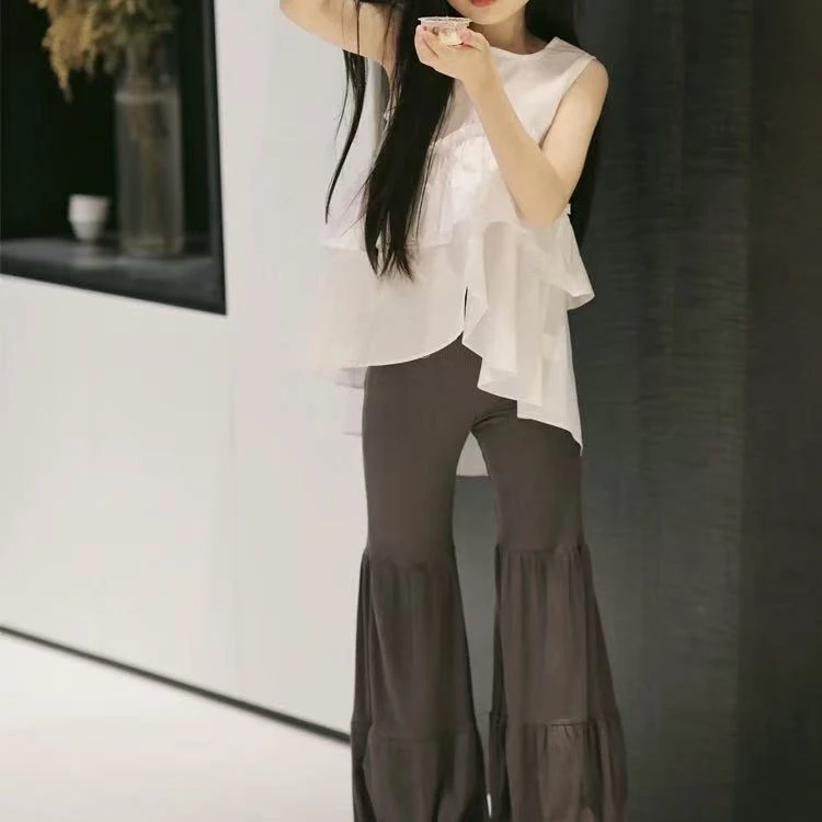 【编号S150】XK003-08-儿童时尚拼接喇叭裤灰色-AYQ