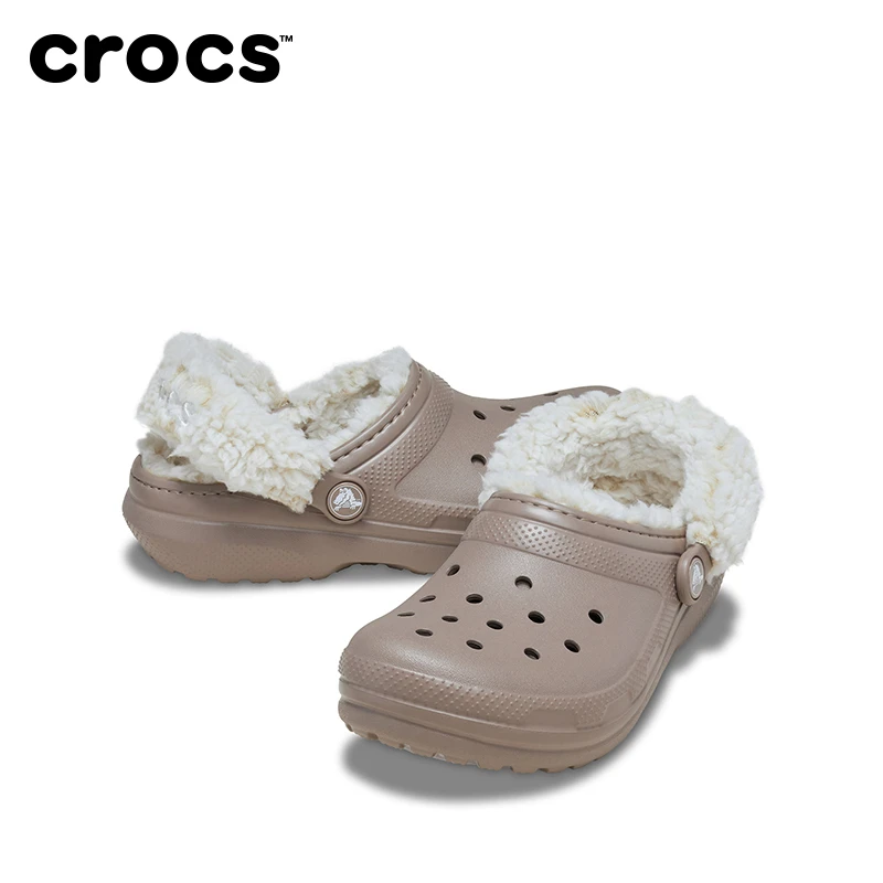 CROCS/卡骆驰 童鞋经典羊茸洞洞鞋冬季加绒棉拖鞋|212856/212857