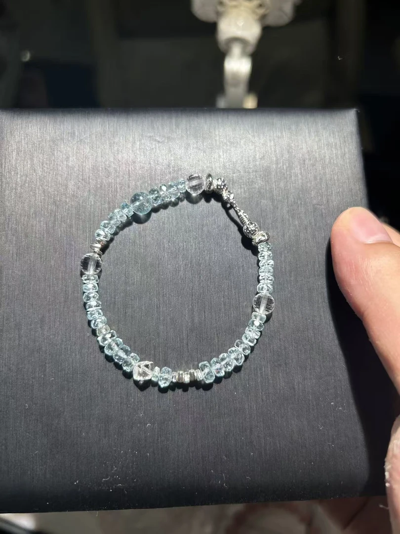 含辰砂工艺品天然辰砂海蓝宝石手串(少量含胶，无酸洗)