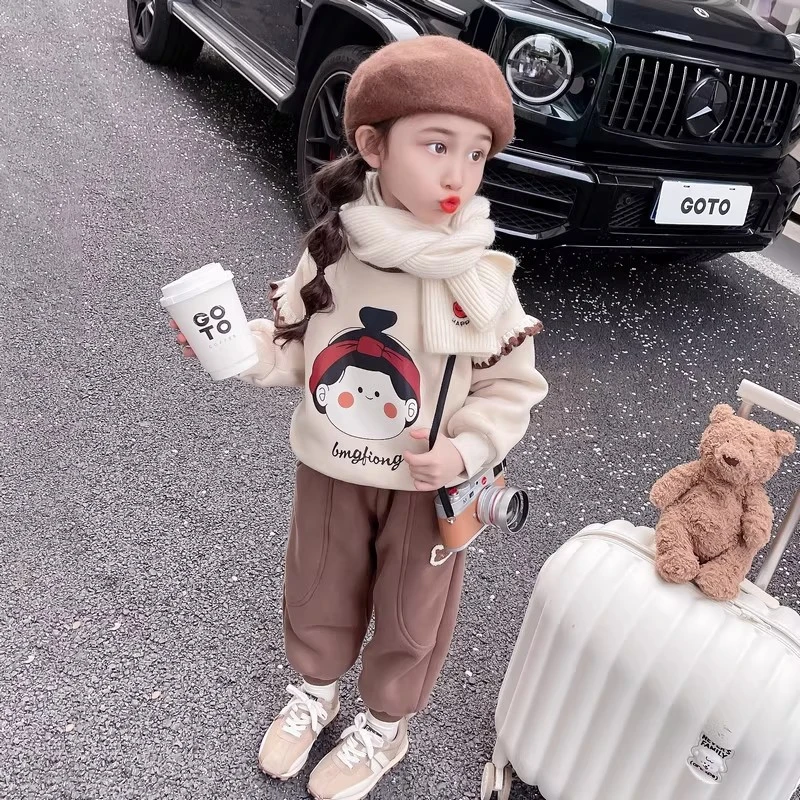 女童秋冬装套装2025新款加绒卫衣儿童装时髦洋气女宝宝秋季加厚潮