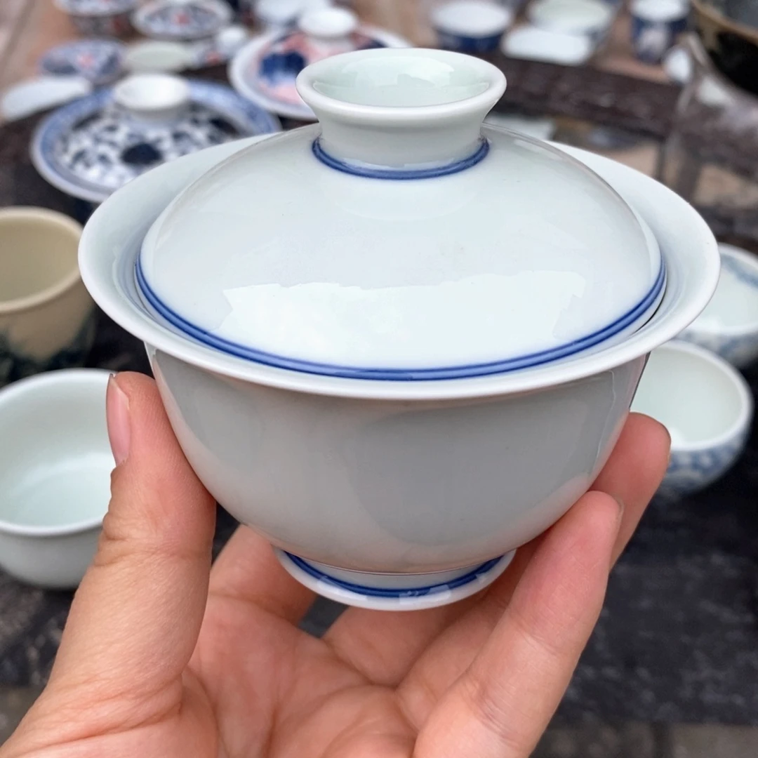 瓷片景德镇手绘陶瓷青花盖碗