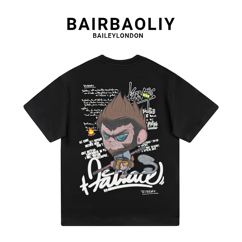 BAIRBAOLIY国潮卡通动漫潮牌设计感短袖T恤2025春夏新款男装上衣