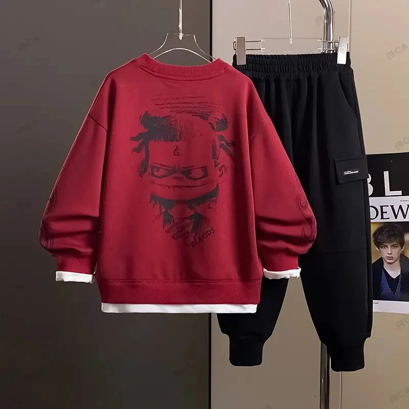 男童卫衣套装休闲圆领男孩春秋季时尚哪吒上衣两件套宽松韩版外套