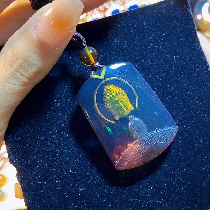 蓝珀未镶嵌珠宝奇石墨西哥红蓝珀心中有佛