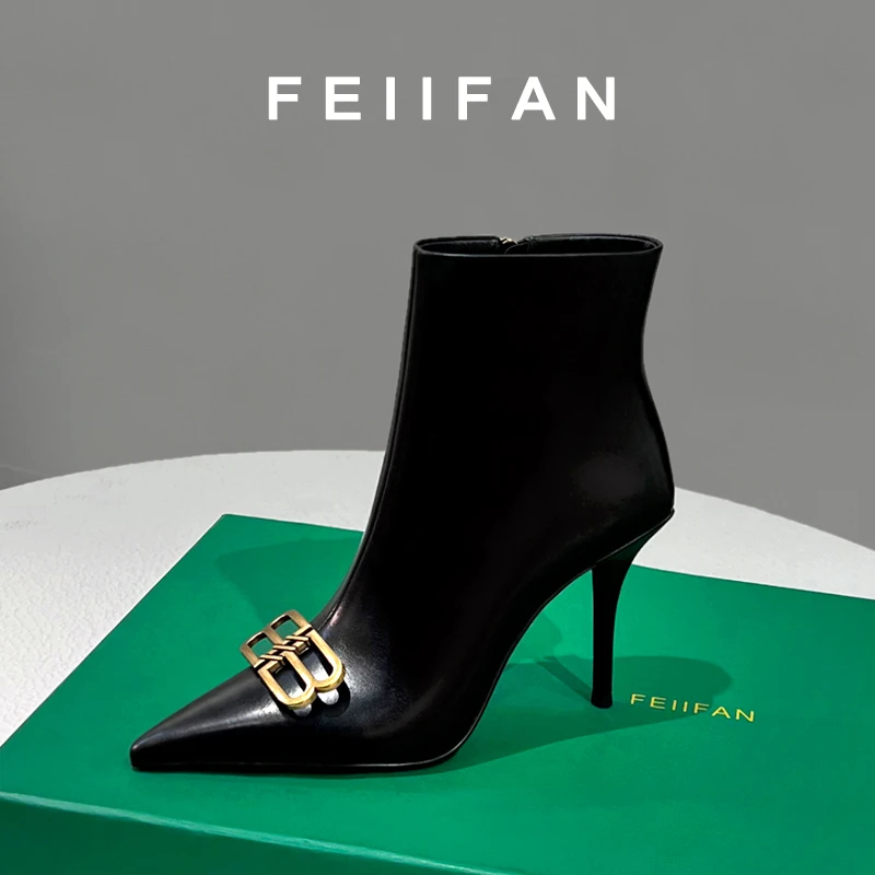 【现货】尖头短靴2025秋冬新款女士细跟高级感不累脚绝美高跟鞋7695