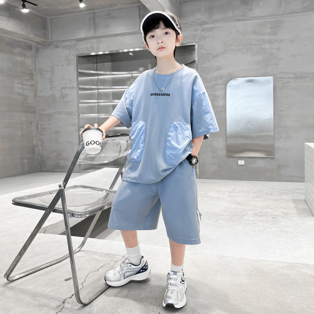 男童夏款套装2025新款宽松短袖中大童休闲两件套【百岁童】B5373