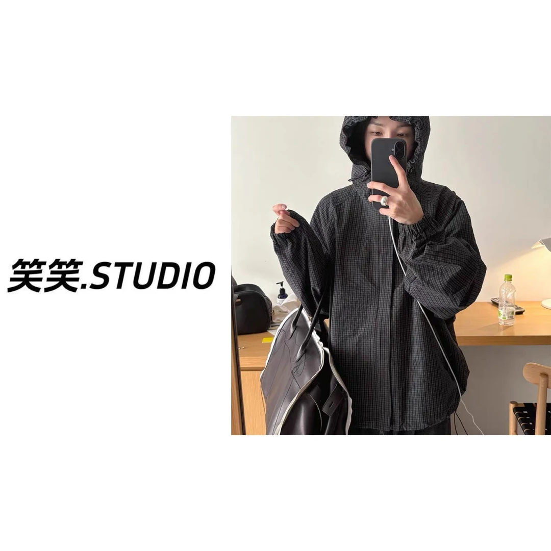 笑笑-【格子连帽】韩系chic格子连帽外套冲锋衣百搭显瘦短夹克外套